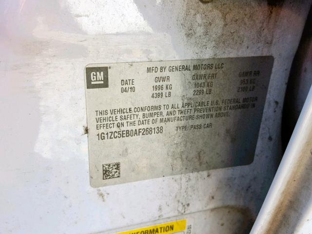 1G1ZC5EB0AF268138 - 2010 CHEVROLET MALIBU 1LT 白色 照片 10