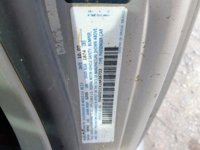 3VWDD21CX1M436733 - 2001 VOLKSWAGEN NEW BEETLE Gümüş foto 10