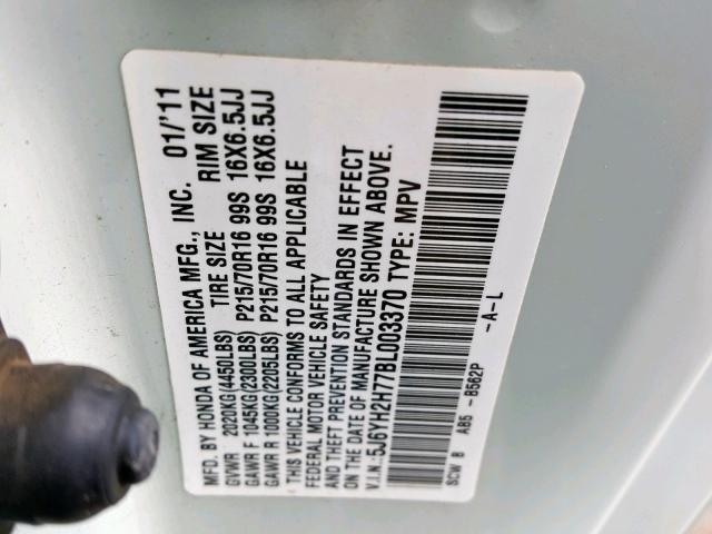 5J6YH2H77BL003370 - 2011 HONDA ELEMENT EX SILVER photo 10