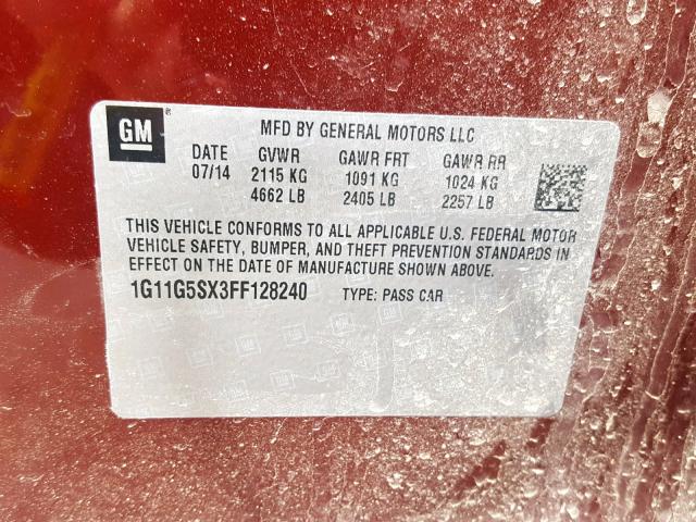 1G11G5SX3FF128240 - 2015 CHEVROLET MALIBU LTZ 勃艮第红 照片 10