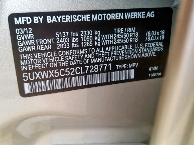 5UXWX5C52CL728771 - 2012 BMW X3 XDRIVE2 SILVER photo 10
