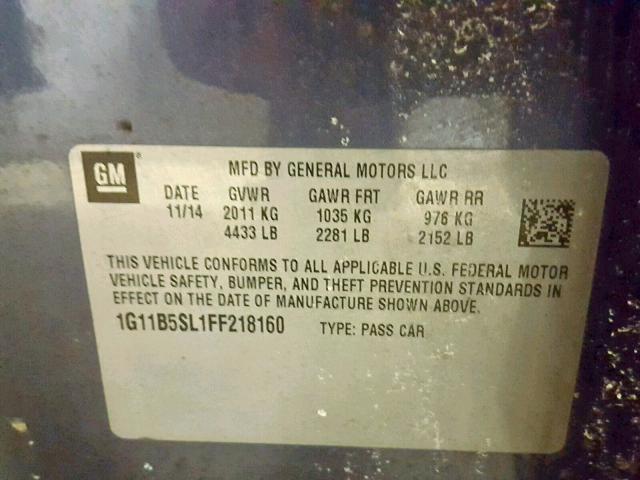 1G11B5SL1FF218160 - 2015 CHEVROLET MALIBU LS GRAY photo 10