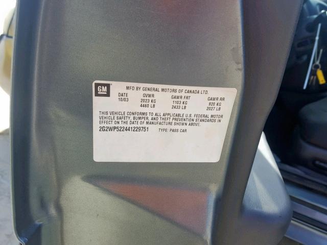 2G2WP522441229751 - 2004 PONTIAC GRAND PRIX SILVER photo 10