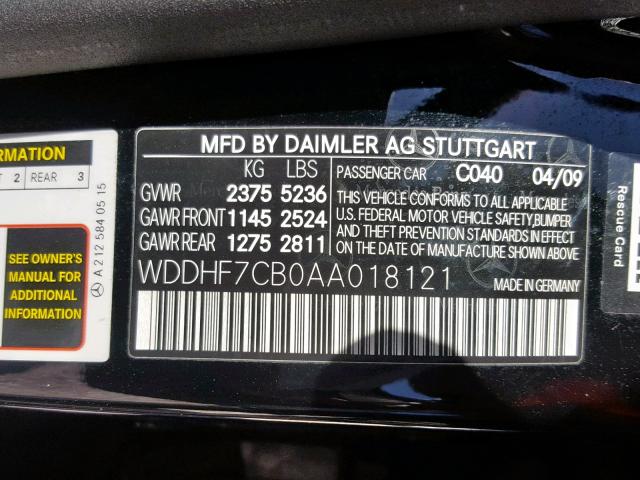 WDDHF7CB0AA018121 - 2010 MERCEDES-BENZ E 550 BLACK photo 10