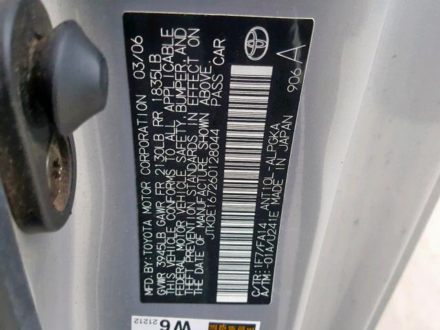 JTKDE167260128044 - 2006 TOYOTA SCION TC ვერცხლისფერი ფოტო 10