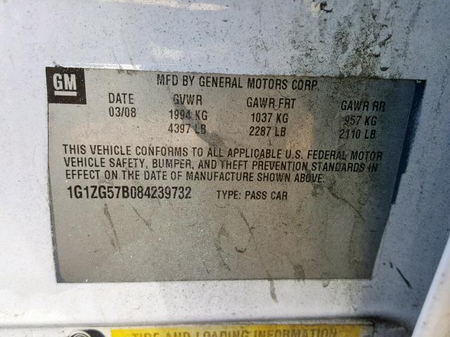 1G1ZG57B084239732 - 2008 CHEVROLET MALIBU LS WHITE photo 10