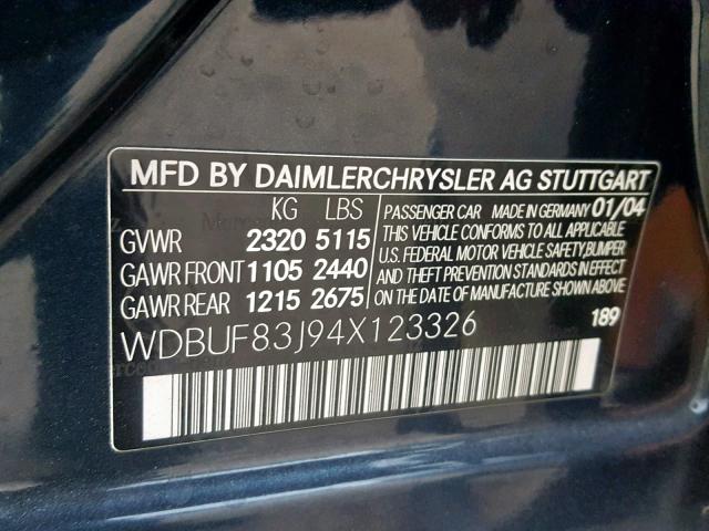 WDBUF83J94X123326 - 2004 MERCEDES-BENZ E 500 4MAT BLUE photo 10