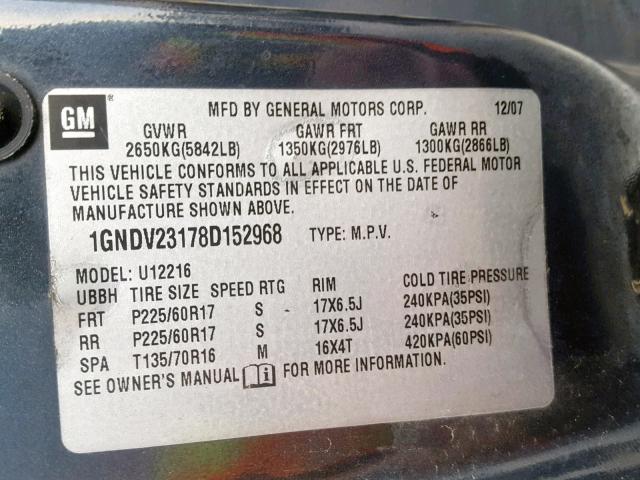 1GNDV23178D152968 - 2008 CHEVROLET UPLANDER L 灰色 照片 10