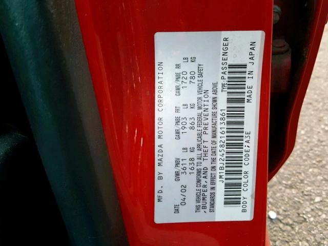 JM1BJ245821613861 - 2002 MAZDA PROTEGE PR RED photo 10