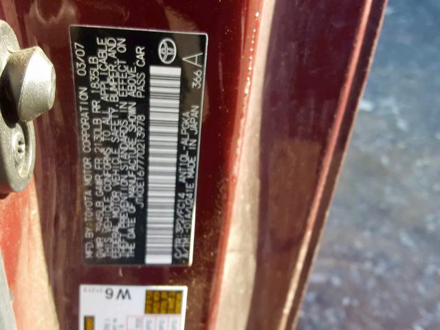 JTKDE167770213978 - 2007 TOYOTA SCION TC MAROON photo 10