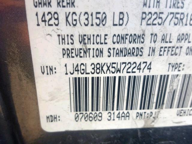 1J4GL38KX5W722474 - 2005 JEEP LIBERTY RE GREEN photo 10