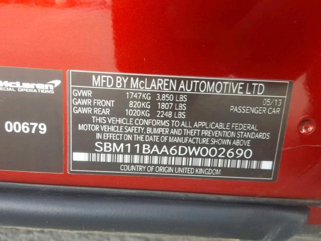 SBM11BAA6DW002690 - 2013 MCLAREN AUTOMOTIVE MP4-12C SP TWO TONE photo 10