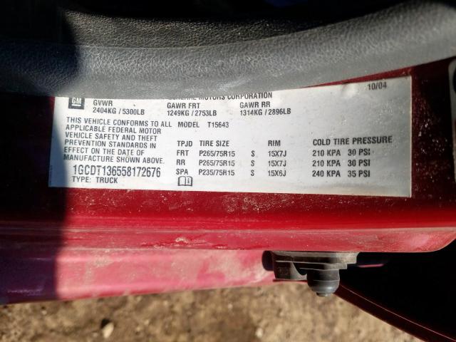 1GCDT136558172676 - 2005 CHEVROLET COLORADO  photo 10