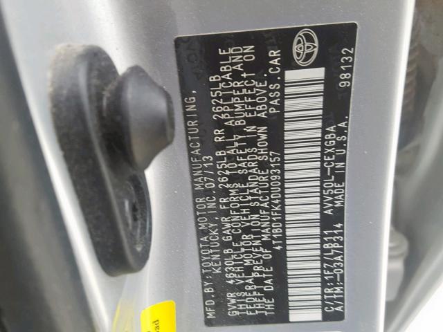 4T1BD1FK4DU093157 - 2013 TOYOTA CAMRY HYBR SILVER photo 10