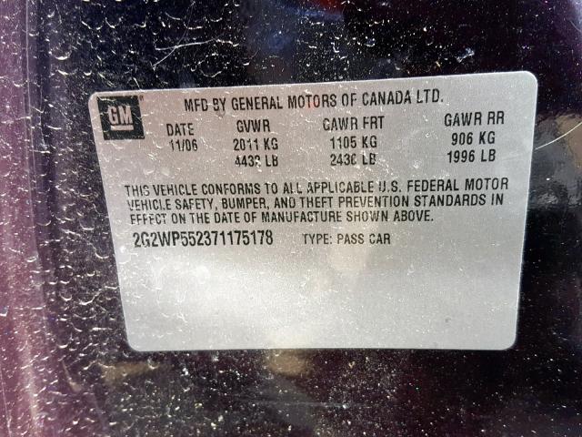 2G2WP552371175178 - 2007 PONTIAC GRAND PRIX PURPLE photo 10