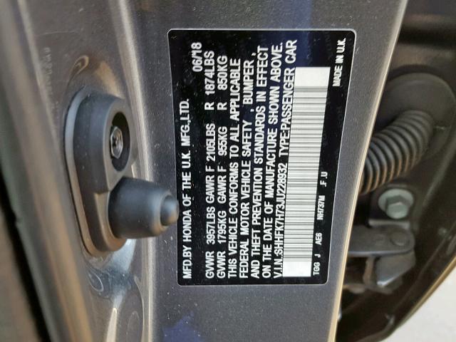 SHHFK7H73JU228932 - 2018 HONDA CIVIC EXL Boz foto 10