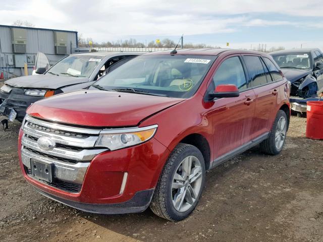 2FMDK4JC8DBE34887 - 2013 FORD EDGE SEL RED photo 2