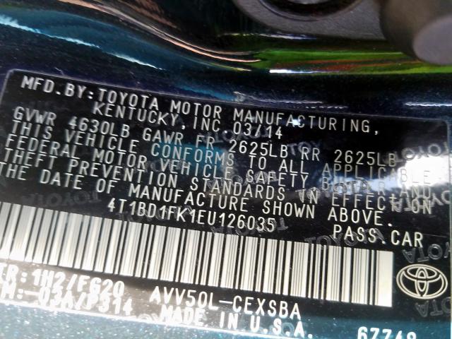 4T1BD1FK1EU126035 - 2014 TOYOTA CAMRY HYBRID  photo 10