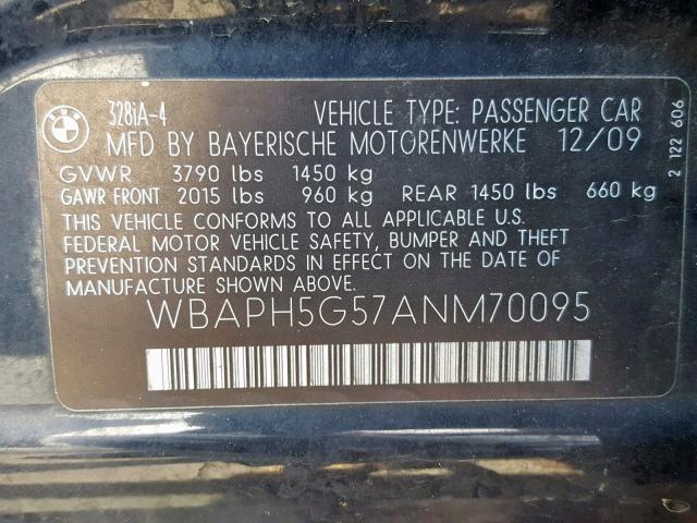 WBAPH5G57ANM70095 - 2010 BMW 328 I SULE BLUE photo 10