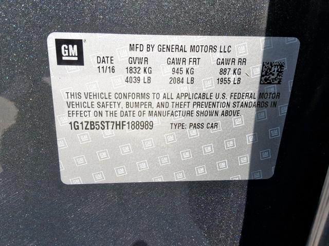 1G1ZB5ST7HF188989 - 2017 CHEVROLET MALIBU LS BLACK photo 10