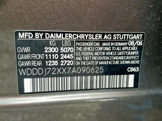 WDDDJ72XX7A090625 - 2007 MERCEDES-BENZ CLS 550 BLACK photo 10