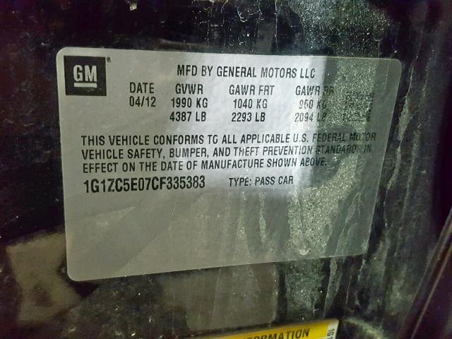 1G1ZC5E07CF335383 - 2012 CHEVROLET MALIBU 1LT 黑色 照片 10