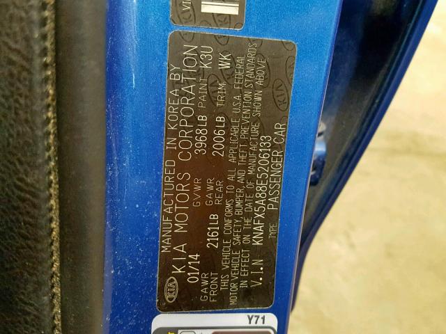 KNAFX5A88E5206133 - 2014 KIA FORTE EX BLUE photo 10