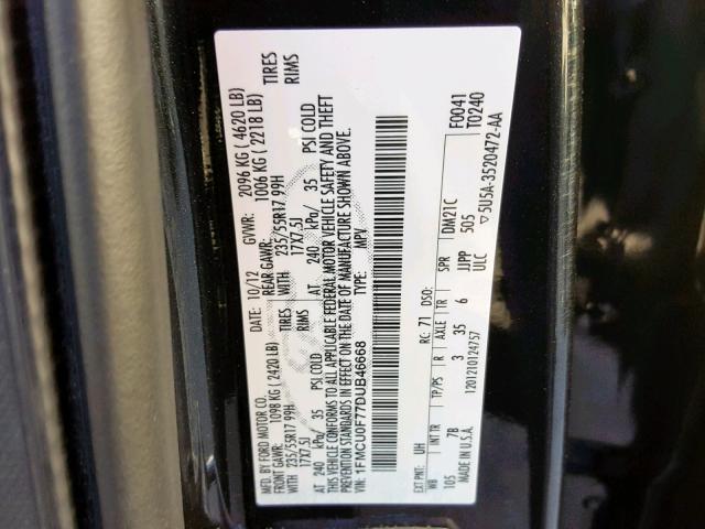 1FMCU0F77DUB46668 - 2013 FORD ESCAPE S BLACK photo 10