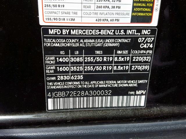 4JGBB72E28A300032 - 2008 MERCEDES-BENZ ML 550 BLACK photo 10