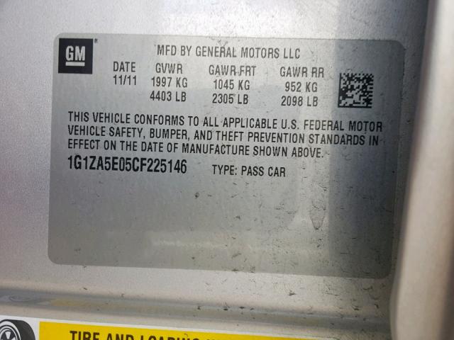 1G1ZA5E05CF225146 - 2012 CHEVROLET MALIBU LS SILVER photo 10