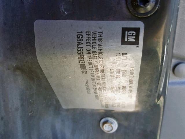 1G8AJ55F87Z160302 - 2007 SATURN ION LEVEL GRAY photo 10