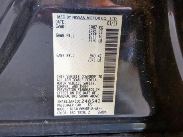 1N4BL3AP3DC248542 - 2013 NISSAN ALTIMA 3.5 BLUE photo 10