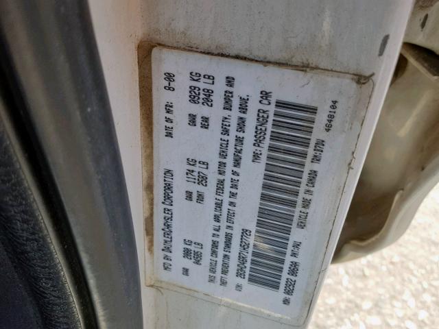 2B3HD46R71H527729 - 2001 DODGE INTREPID S 白色 照片 10