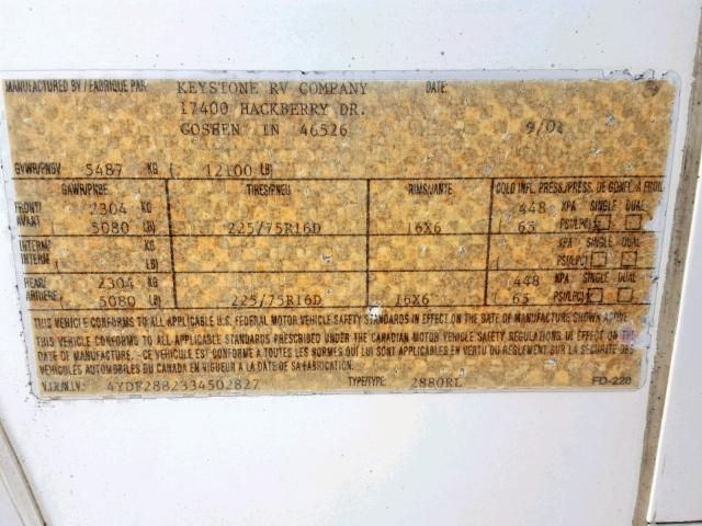 4YDF2882334502827 - 2003 KEYSTONE MONTANA TAN photo 10