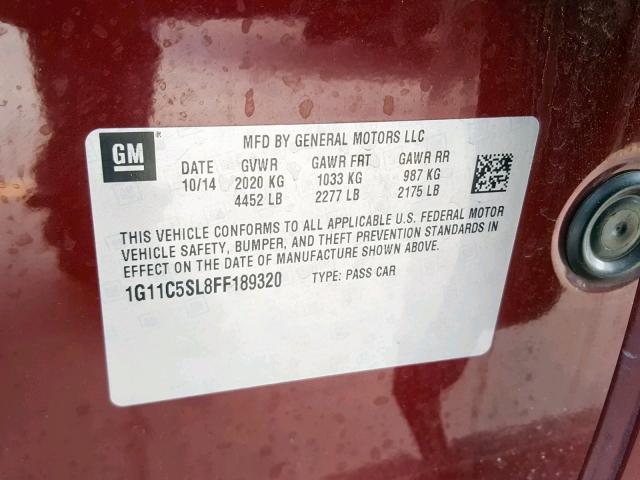 1G11C5SL8FF189320 - 2015 CHEVROLET MALIBU 1LT MAROON photo 10