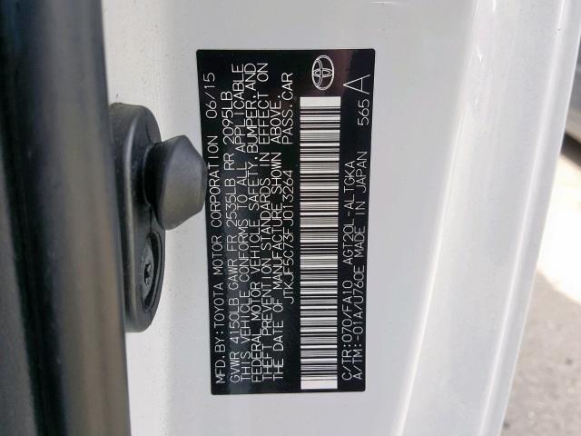 JTKJF5C73FJ013264 - 2015 TOYOTA SCION TC თეთრი ფოტო 10