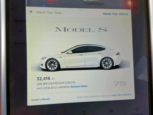 5YJSA1E12HF225272 - 2017 TESLA MODEL S WHITE photo 8