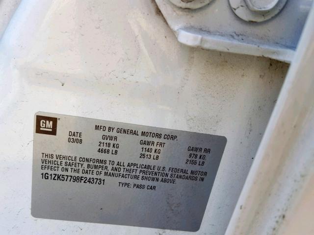 1G1ZK57798F243731 - 2008 CHEVROLET MALIBU LTZ თეთრი ფოტო 10