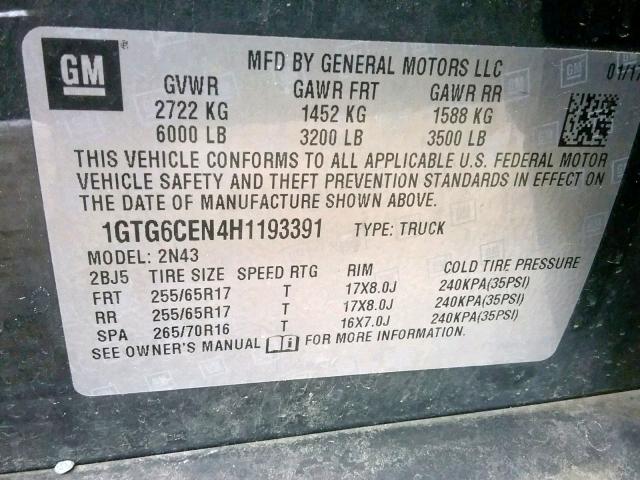 1GTG6CEN4H1193391 - 2017 GMC CANYON SLE GRAY photo 10