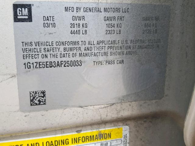 1G1ZE5EB3AF250033 - 2010 CHEVROLET MALIBU LTZ ბეჟი ფოტო 10