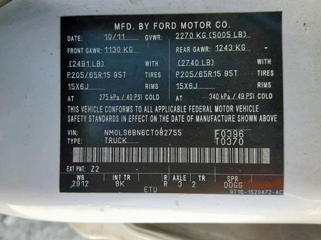 NM0LS6BN6CT082755 - 2012 FORD TRANSIT CO WHITE photo 10