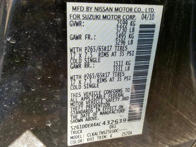 5Z61D0ER4AC432639 - 2010 SUZUKI EQUATOR SP BLACK photo 10