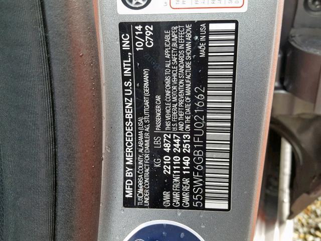 55SWF6GB1FU021662 - 2015 MERCEDES-BENZ C 400 4MAT SILVER photo 10