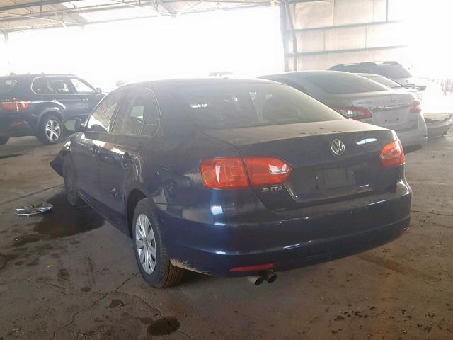 3VW2K7AJ7EM391605 - 2014 VOLKSWAGEN JETTA BASE BLUE photo 3