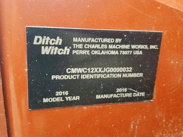 CMWC12XXJG0000032 - 2017 DITCH WITCH TRENCHER ORANGE photo 10