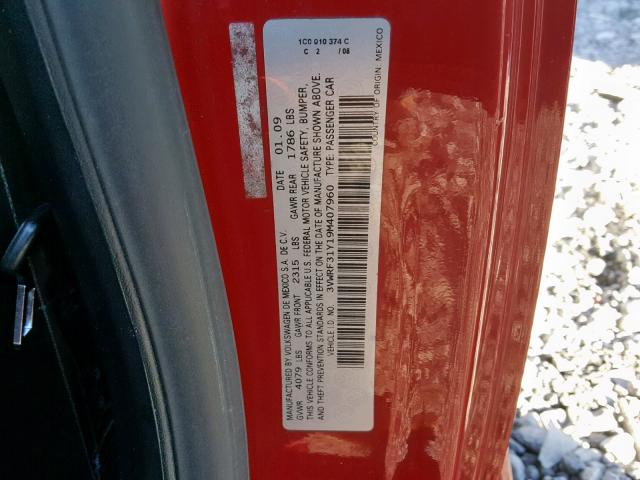 3VWRF31Y19M407960 - 2009 VOLKSWAGEN NEW BEETLE წითელი ფოტო 10