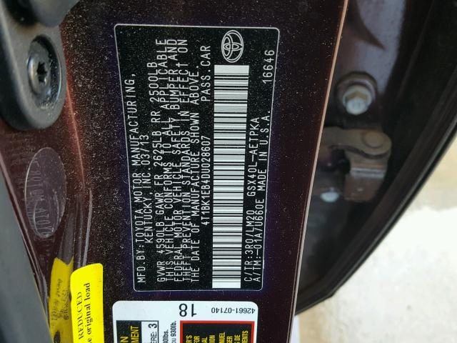 4T1BK1EB4DU028607 - 2013 TOYOTA AVALON BAS PURPLE photo 10