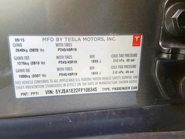 5YJSA1E22FF108345 - 2015 TESLA MODEL S بني صورة 10
