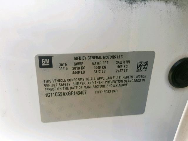 1G11C5SAXGF143407 - 2016 CHEVROLET MALIBU LIM 白色 照片 10