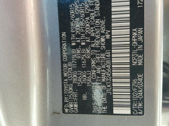 JTLKT324564081441 - 2006 TOYOTA SCION XB ვერცხლისფერი ფოტო 10